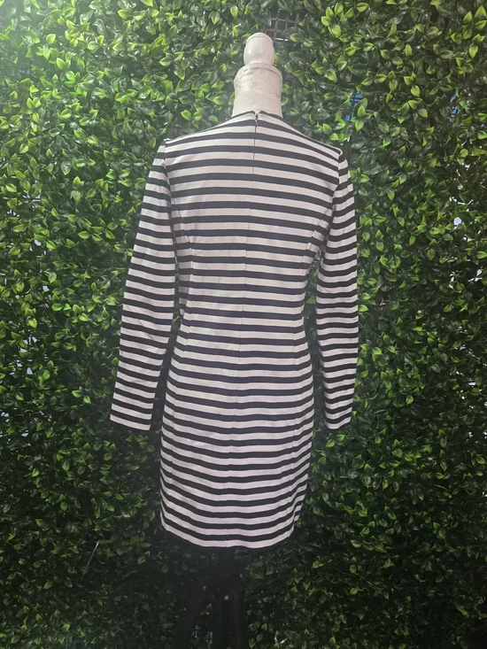 Michael Kors Black and White Striped Long-Sleeve Mini Dress - Picture 7 of 11